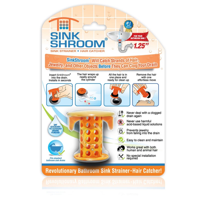 SinkShroom The Revolutionary Sink Drain Protector Hair Catcher/Strainer/Snare, Orange - Image 1